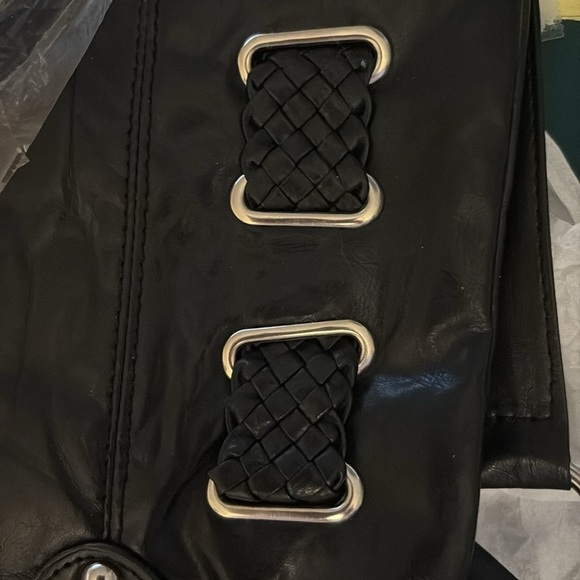 New Black, leather gold buckle ring hardware Harley Davidson inspired hobo bag - Picture 7 of 11